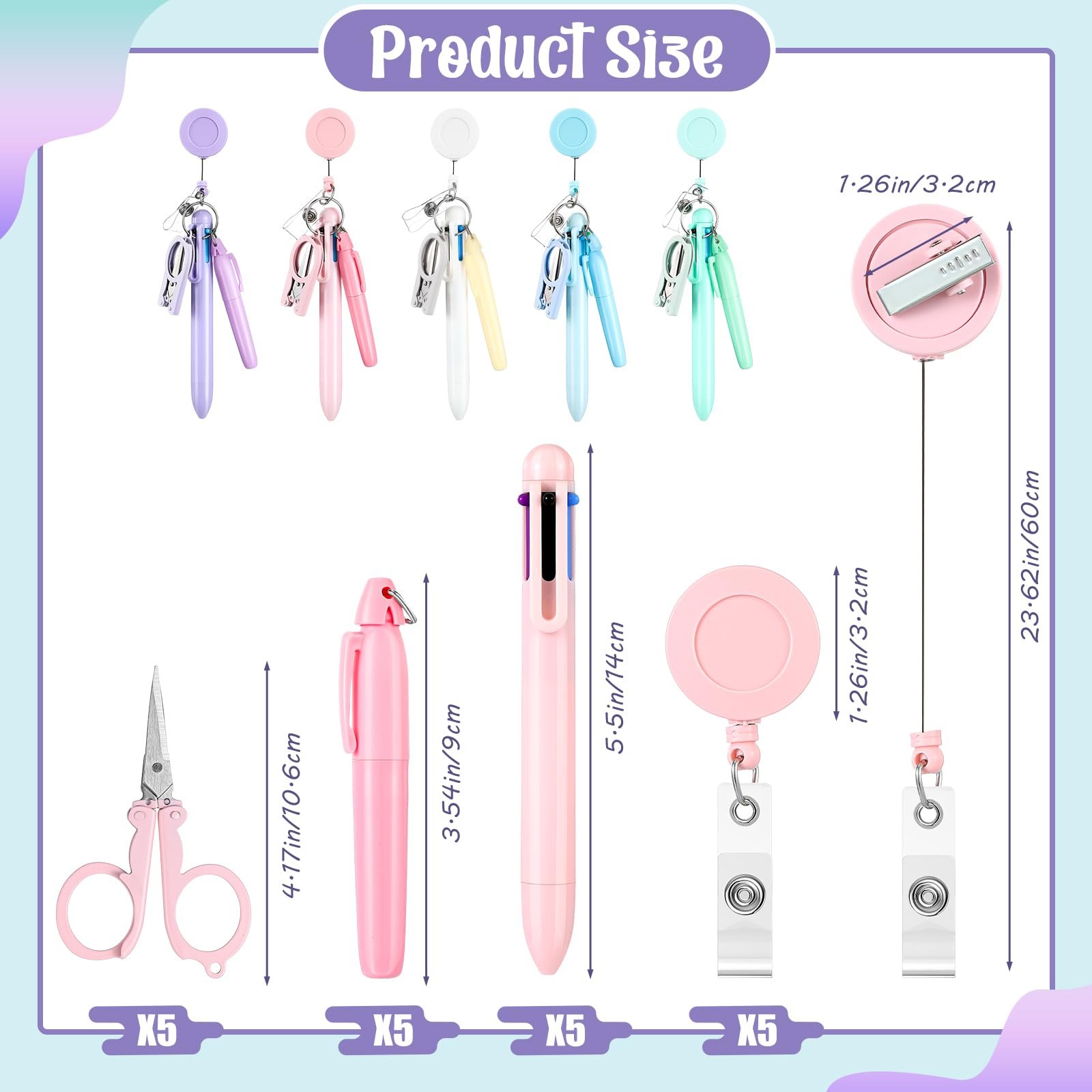 Permanent Marker Pen Light Ballpoint Pen Foldable Scissor LED Flashlight Nurse Accessories Retractable Badge Reel Nurse Pen Set