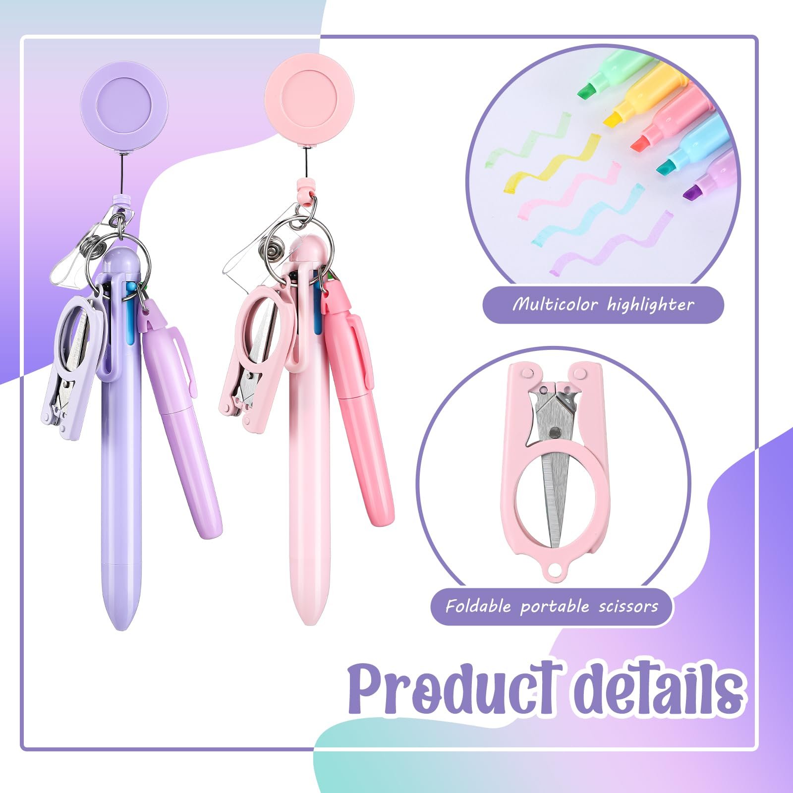 Permanent Marker Pen Light Ballpoint Pen Foldable Scissor LED Flashlight Nurse Accessories Retractable Badge Reel Nurse Pen Set