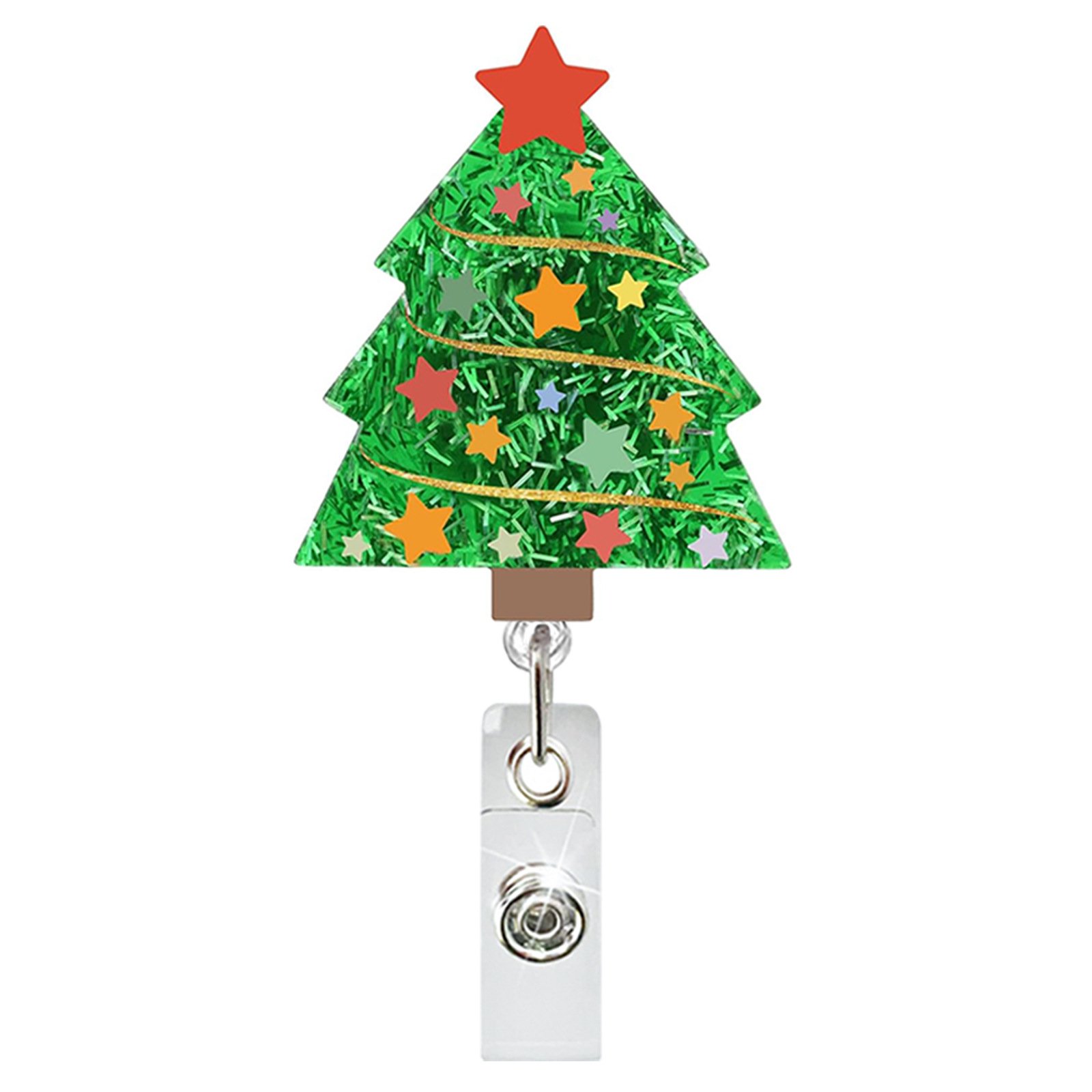 New acrylic glitter Christmas tree Black cat Dinosaur badge reel holder for Christmas Holiday