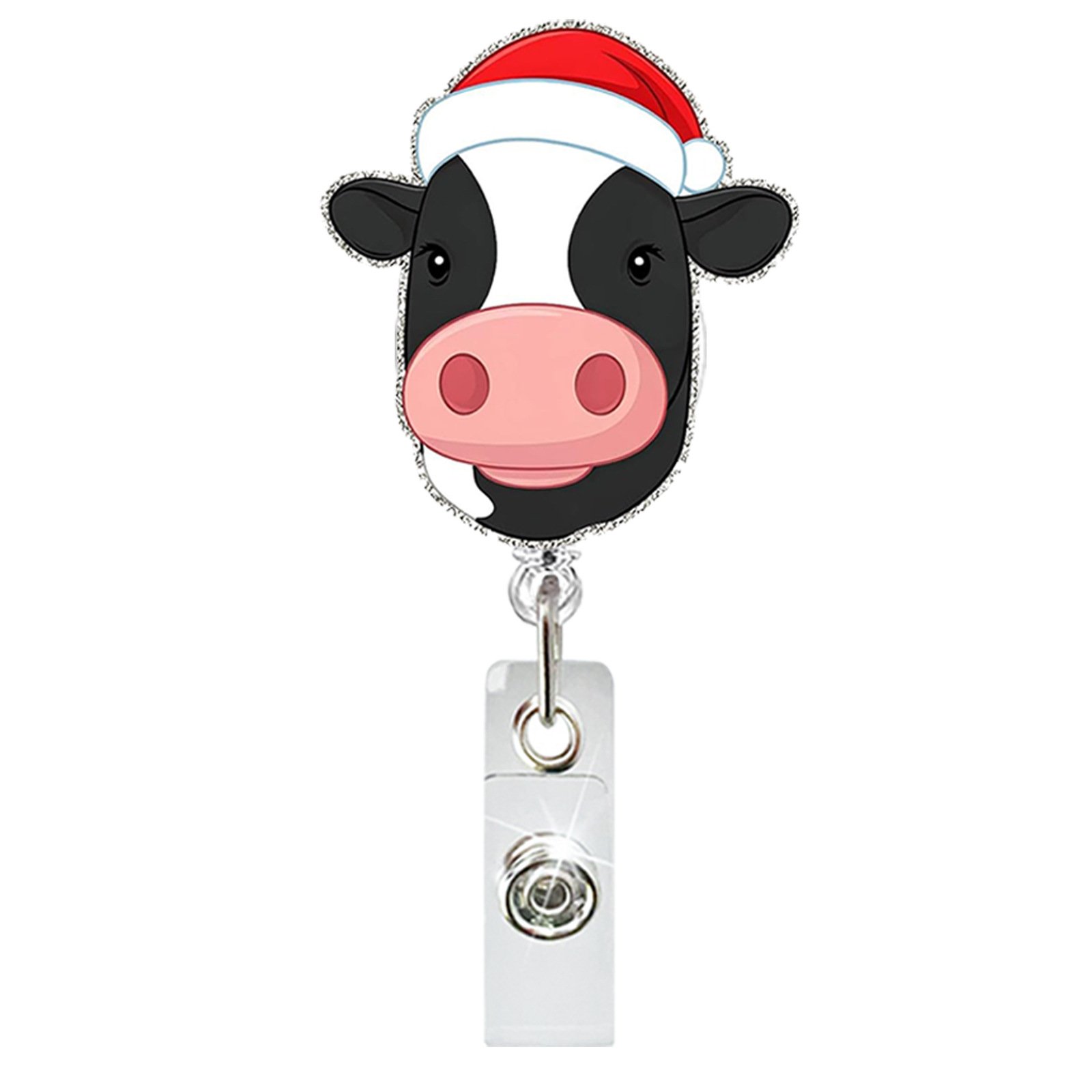 New acrylic glitter Christmas tree Black cat Dinosaur badge reel holder for Christmas Holiday