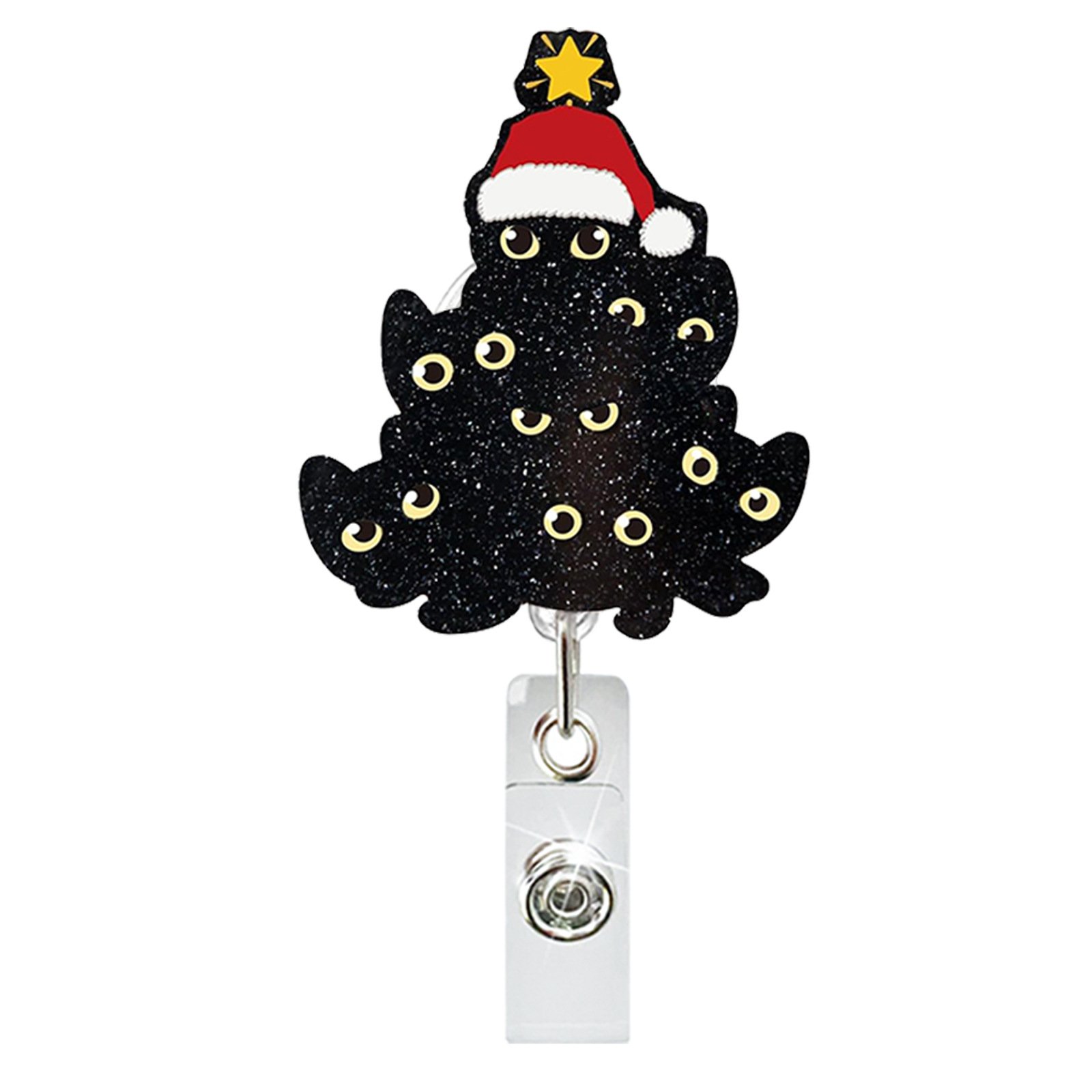 New acrylic glitter Christmas tree Black cat Dinosaur badge reel holder for Christmas Holiday