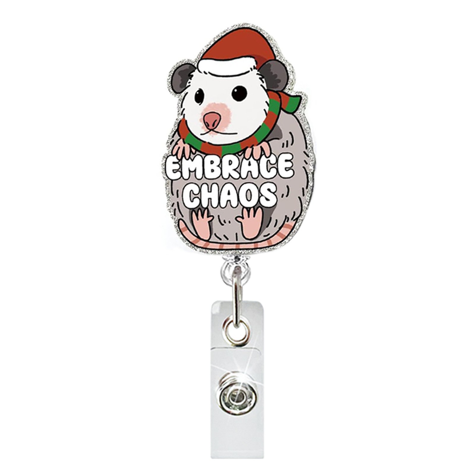 New acrylic glitter Christmas tree Black cat Dinosaur badge reel holder for Christmas Holiday