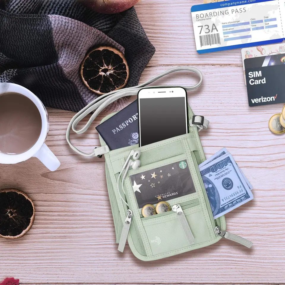 RFID Blocking Conceal Travel Pouch Passport Holder nylon neck wallet badge holder Neck Wallet