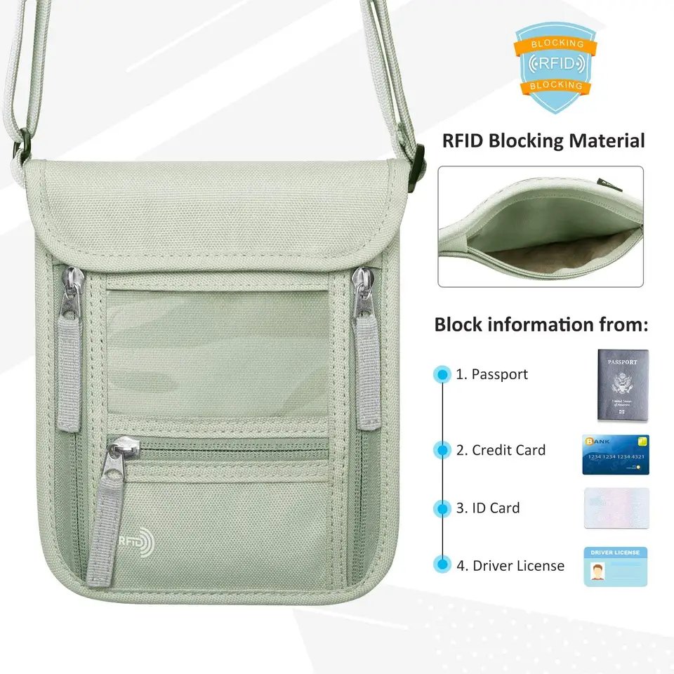 RFID Blocking Conceal Travel Pouch Passport Holder nylon neck wallet badge holder Neck Wallet