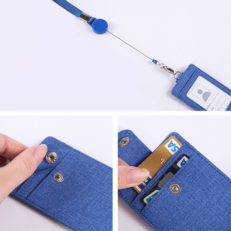 Pu Leather ID Badge Wallet Business ID Card Holder with Retractable Badge Reel Lanyard Necklace Neck Strap
