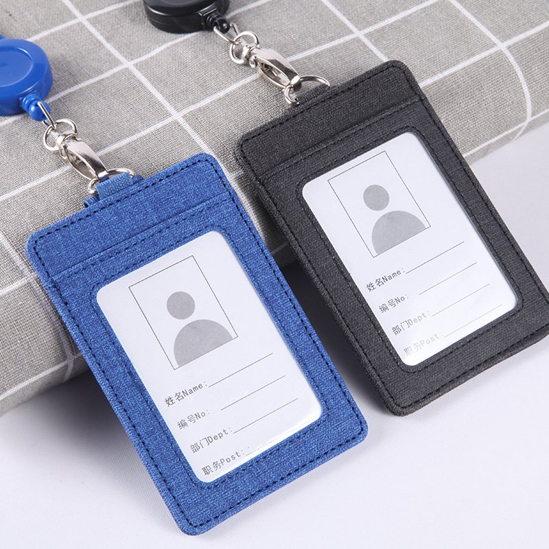 Pu Leather ID Badge Wallet Business ID Card Holder with Retractable Badge Reel Lanyard Necklace Neck Strap