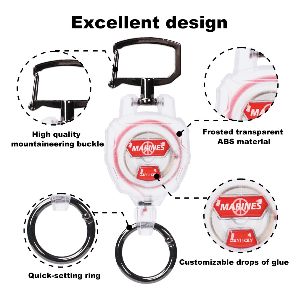Multifunctional High Stretch Easy To Pull D Hook Stainless Steel Heavy Duty Metal Id Reractable Badge Holder With Carabine Reel