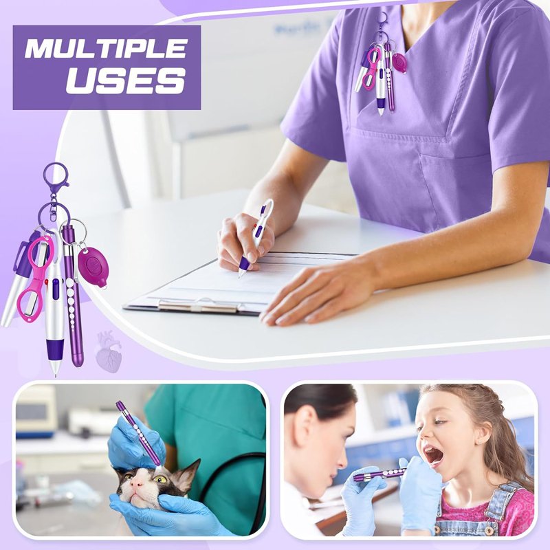 Permanent Marker Pen Light Ballpoint Pen Foldable Scissor LED Flashlight Nurse Accessories Retractable Badge Reel Nurse Pen Set