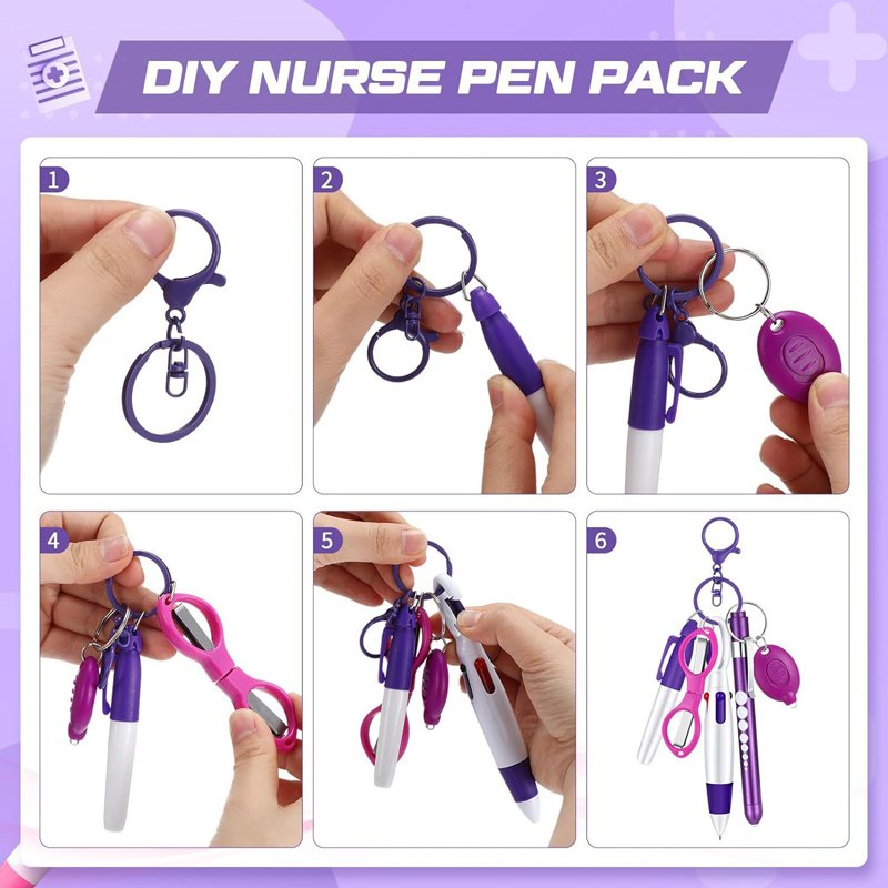 Permanent Marker Pen Light Ballpoint Pen Foldable Scissor LED Flashlight Nurse Accessories Retractable Badge Reel Nurse Pen Set