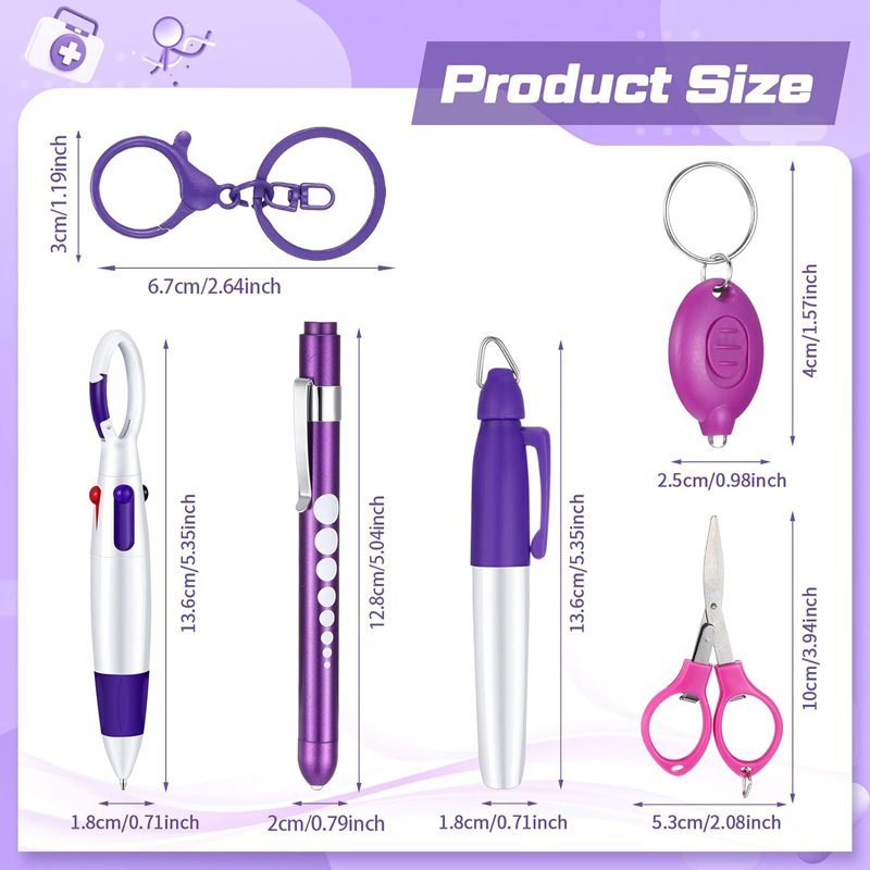 Permanent Marker Pen Light Ballpoint Pen Foldable Scissor LED Flashlight Nurse Accessories Retractable Badge Reel Nurse Pen Set