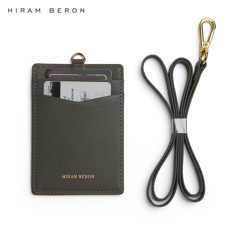 Hiram Beron OEM Wholesale Dropship Italian Cow Leather Card Badge Holder With Lanyard Id Card Holder