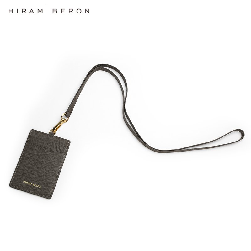 Hiram Beron OEM Wholesale Dropship Italian Cow Leather Card Badge Holder With Lanyard Id Card Holder