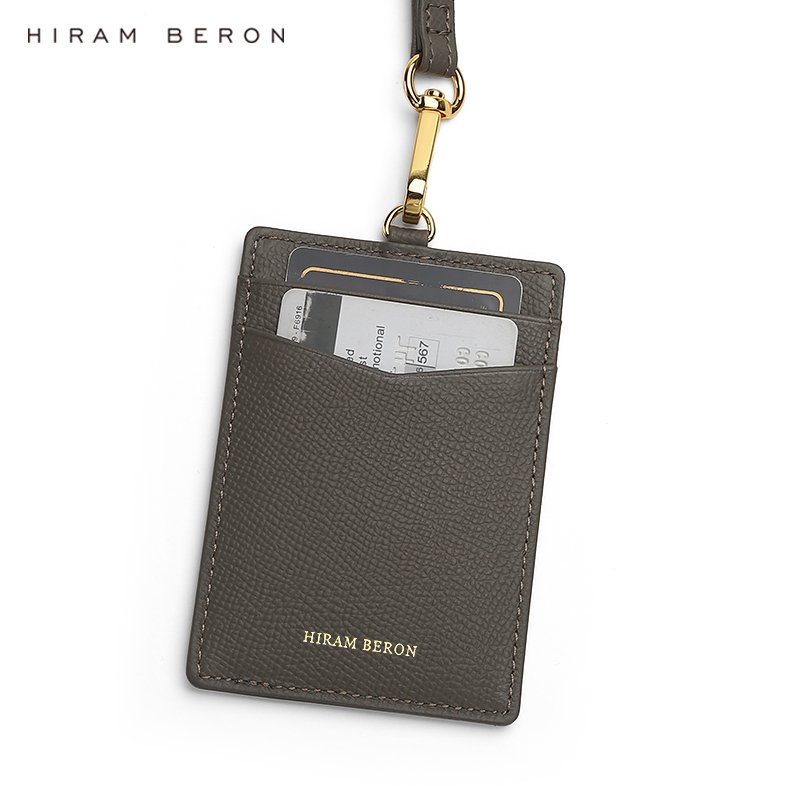 Hiram Beron OEM Wholesale Dropship Italian Cow Leather Card Badge Holder With Lanyard Id Card Holder