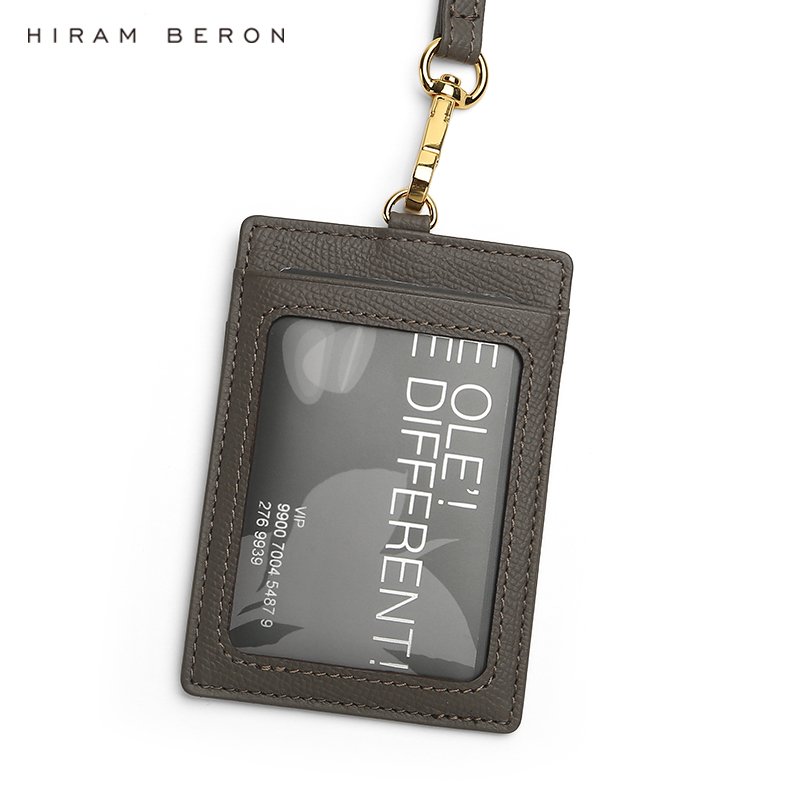 Hiram Beron OEM Wholesale Dropship Italian Cow Leather Card Badge Holder With Lanyard Id Card Holder