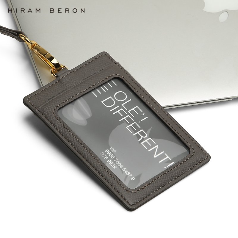 Hiram Beron OEM Wholesale Dropship Italian Cow Leather Card Badge Holder With Lanyard Id Card Holder