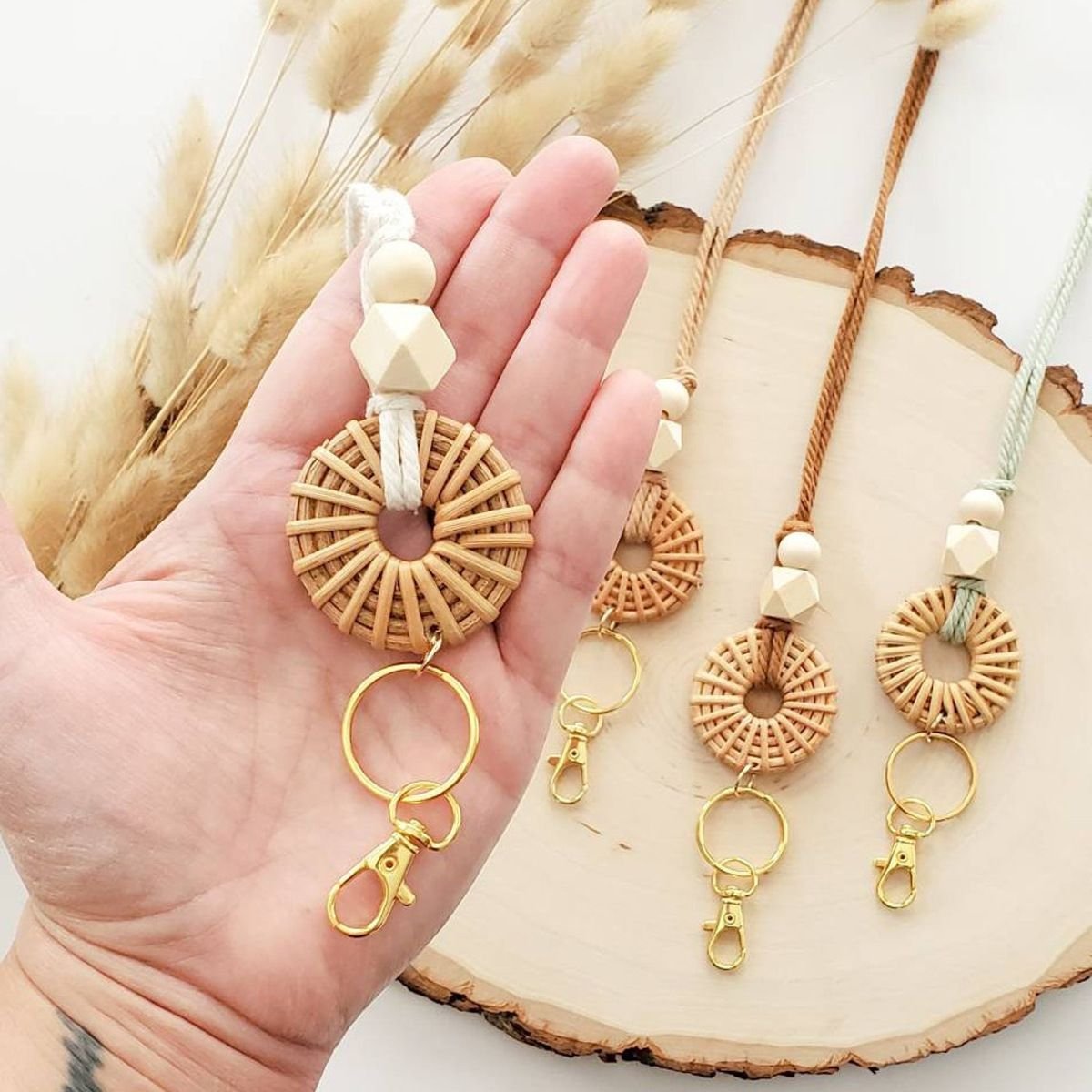 2024 Factory direct sales handmade silicone beads rattan decorative pendant badge work card lanyard