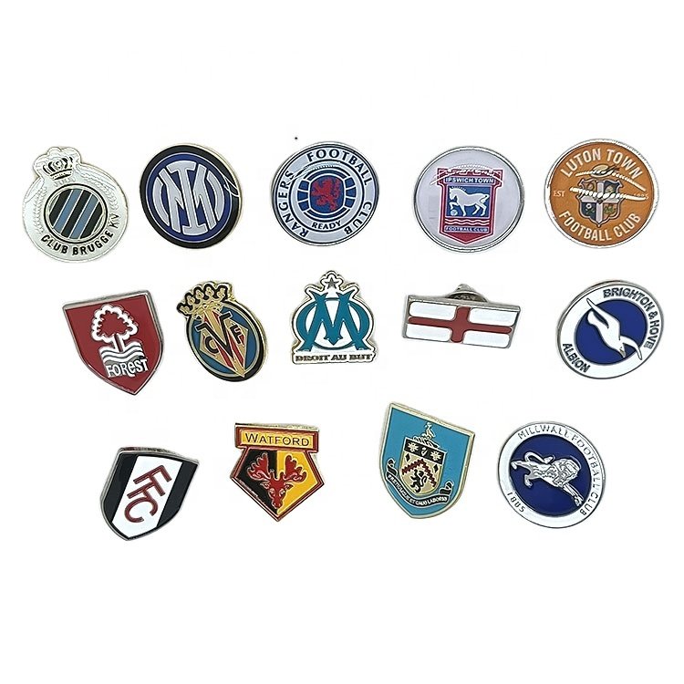 Customize brooch football pins enamel metal logo lapel cartoon id button badge holder clip hard enamel name lapel pin badges