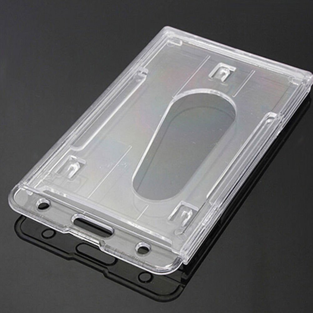 Clear Vertical Hard Plastic ID Badge Card Holder Double Card Transparent Accessory