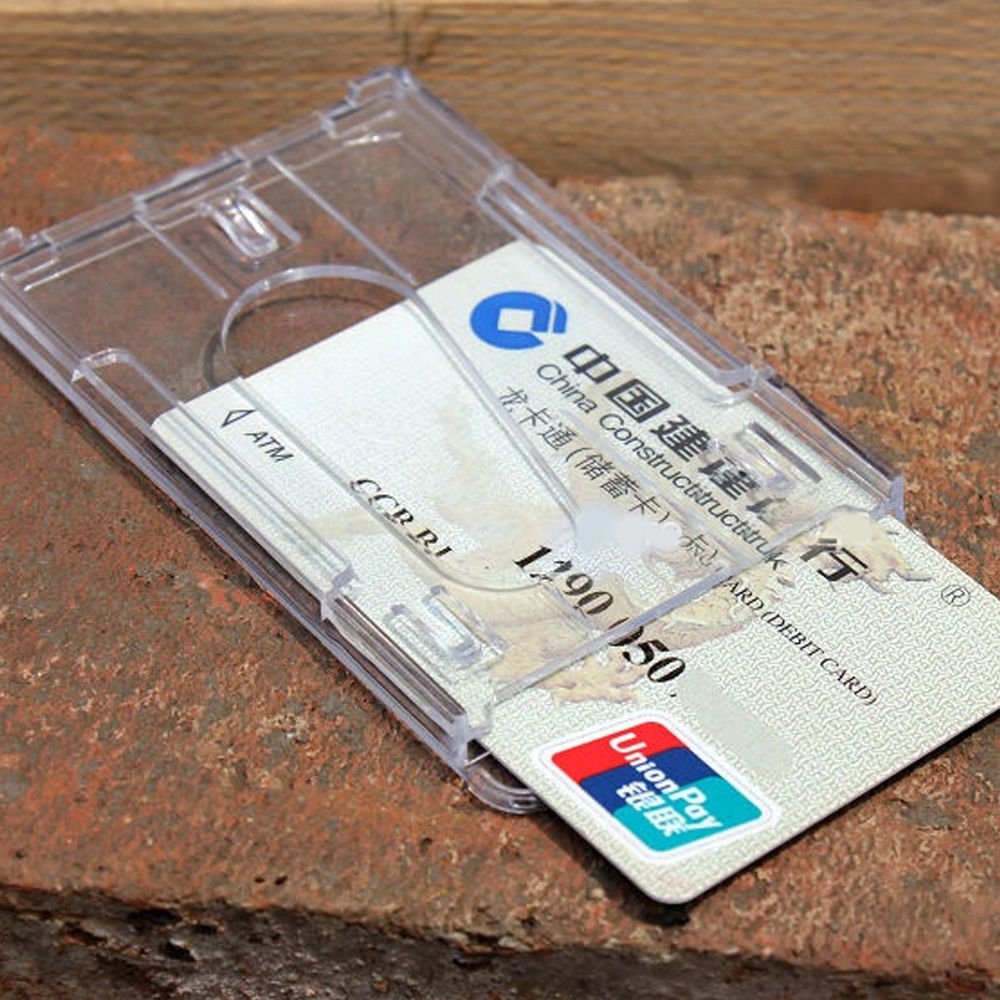 Clear Vertical Hard Plastic ID Badge Card Holder Double Card Transparent Accessory