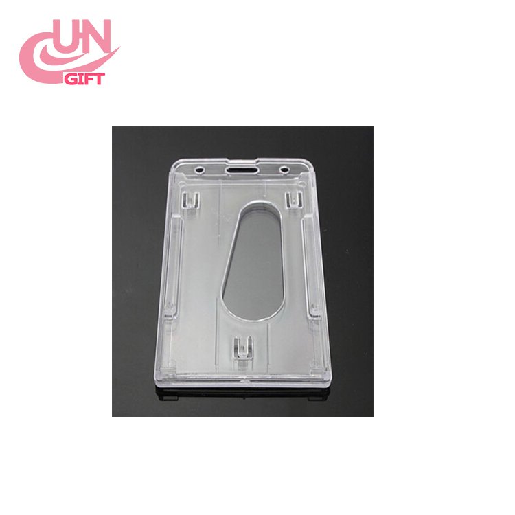 Clear Vertical Hard Plastic ID Badge Card Holder Double Card Transparent Accessory