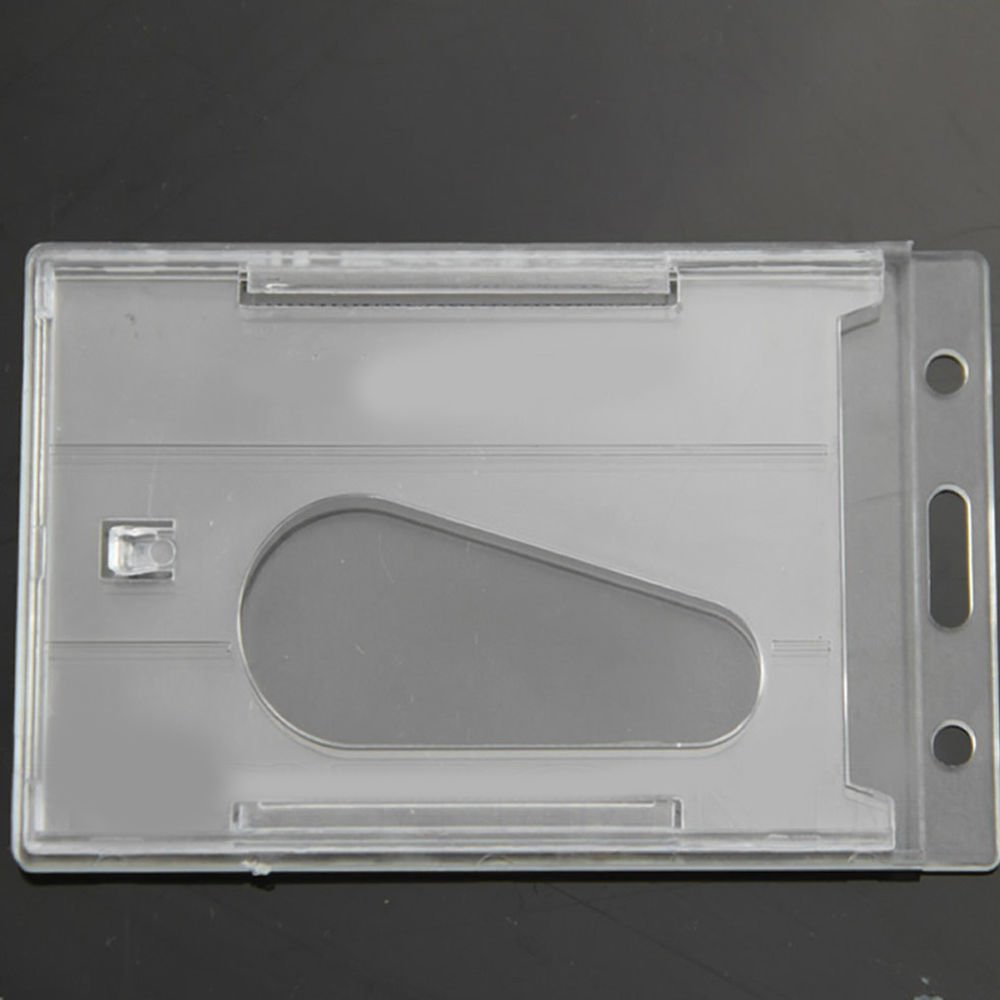 Clear Vertical Hard Plastic ID Badge Card Holder Double Card Transparent Accessory