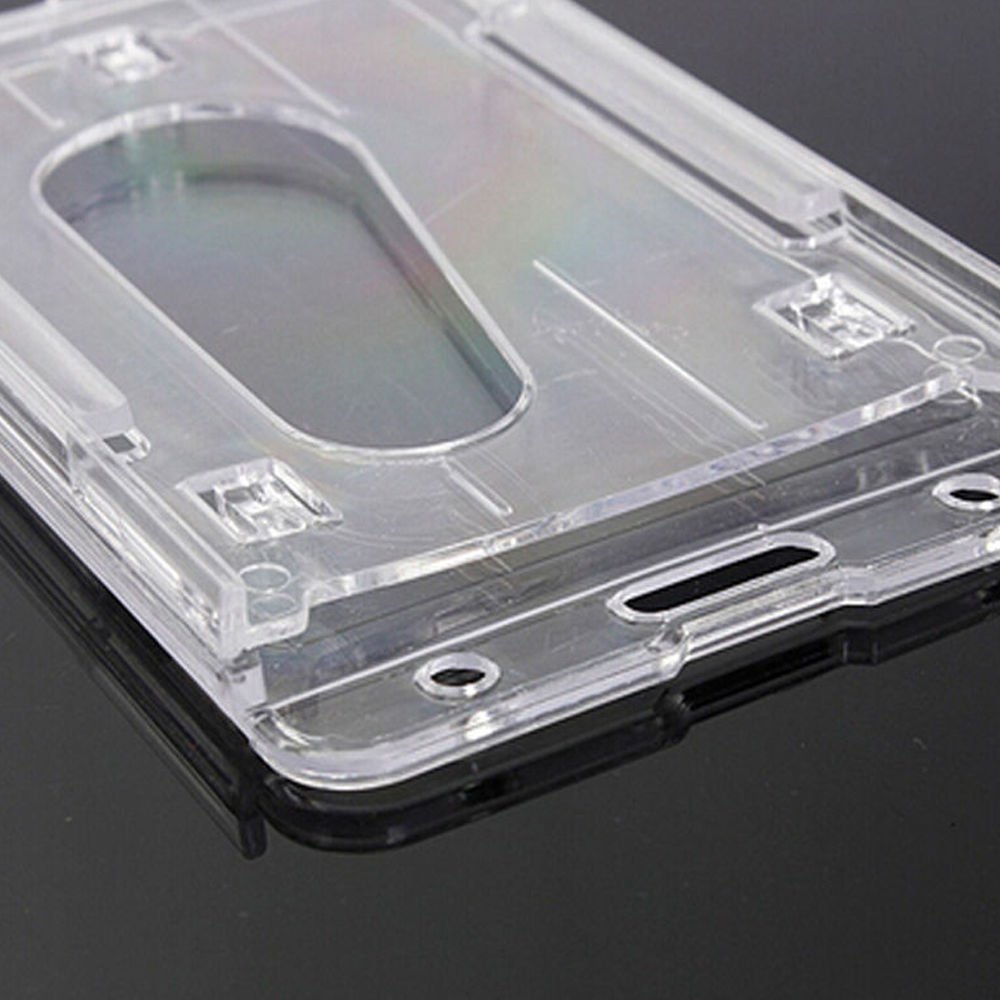 Clear Vertical Hard Plastic ID Badge Card Holder Double Card Transparent Accessory
