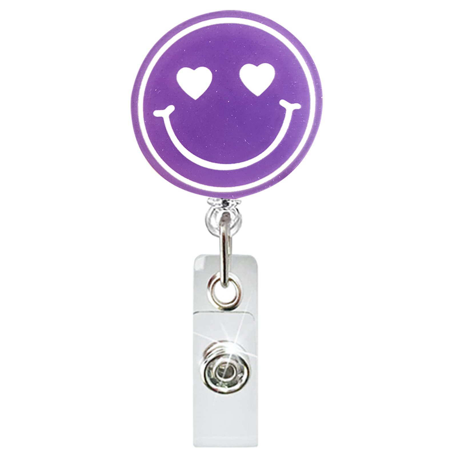 Fashionable and Minimalist Glitter Acrylic Smiley Face Retractable ID Buckle Rotating Crocodile Clip Medical Easy to Pull Buckle