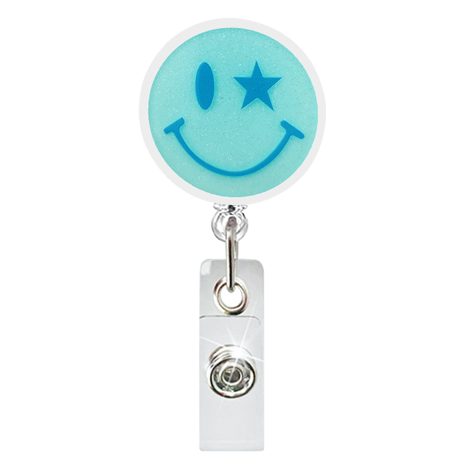 Fashionable and Minimalist Glitter Acrylic Smiley Face Retractable ID Buckle Rotating Crocodile Clip Medical Easy to Pull Buckle