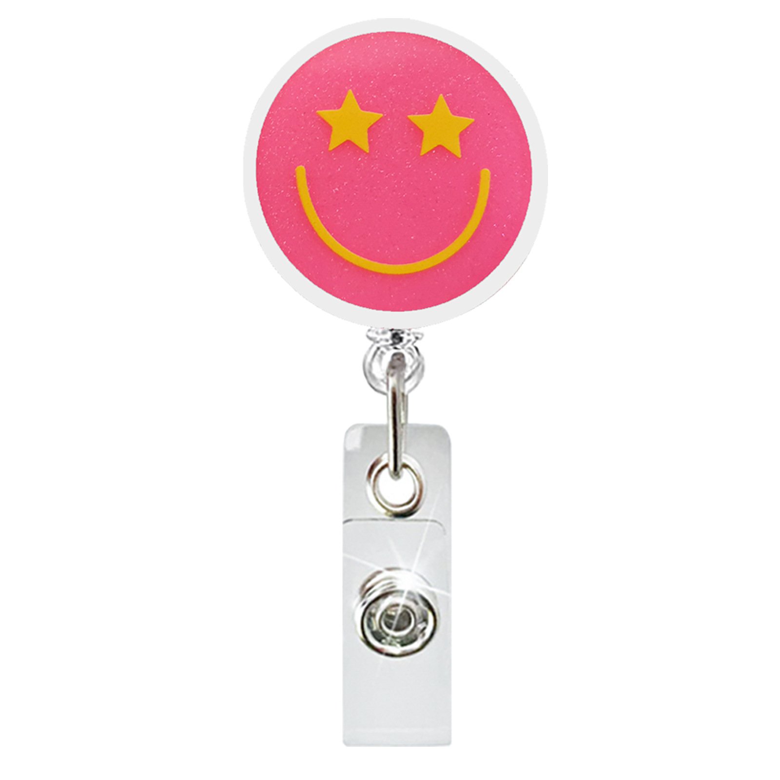 Fashionable and Minimalist Glitter Acrylic Smiley Face Retractable ID Buckle Rotating Crocodile Clip Medical Easy to Pull Buckle