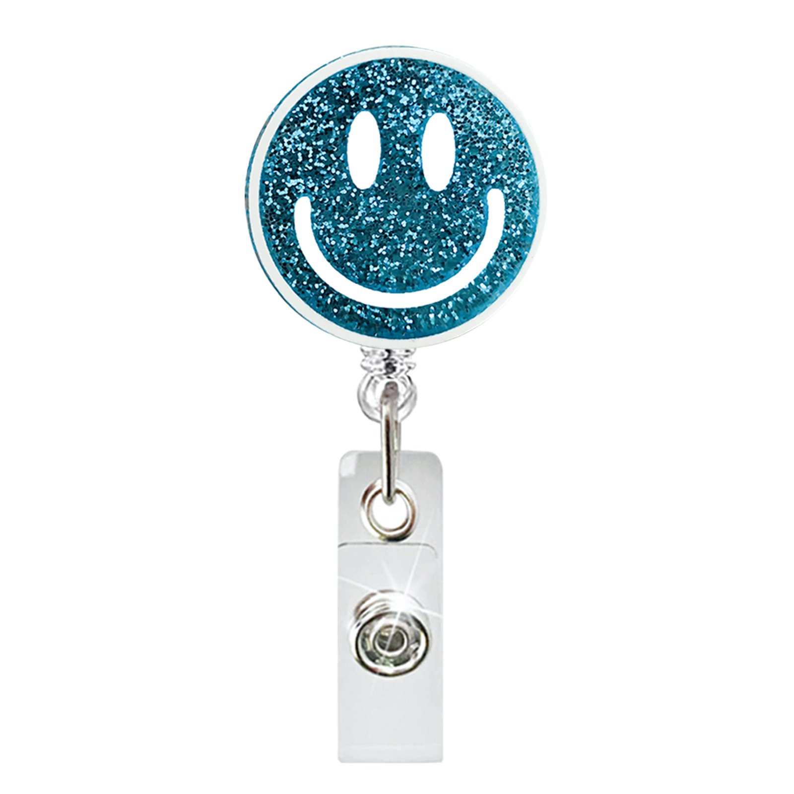 Fashionable and Minimalist Glitter Acrylic Smiley Face Retractable ID Buckle Rotating Crocodile Clip Medical Easy to Pull Buckle