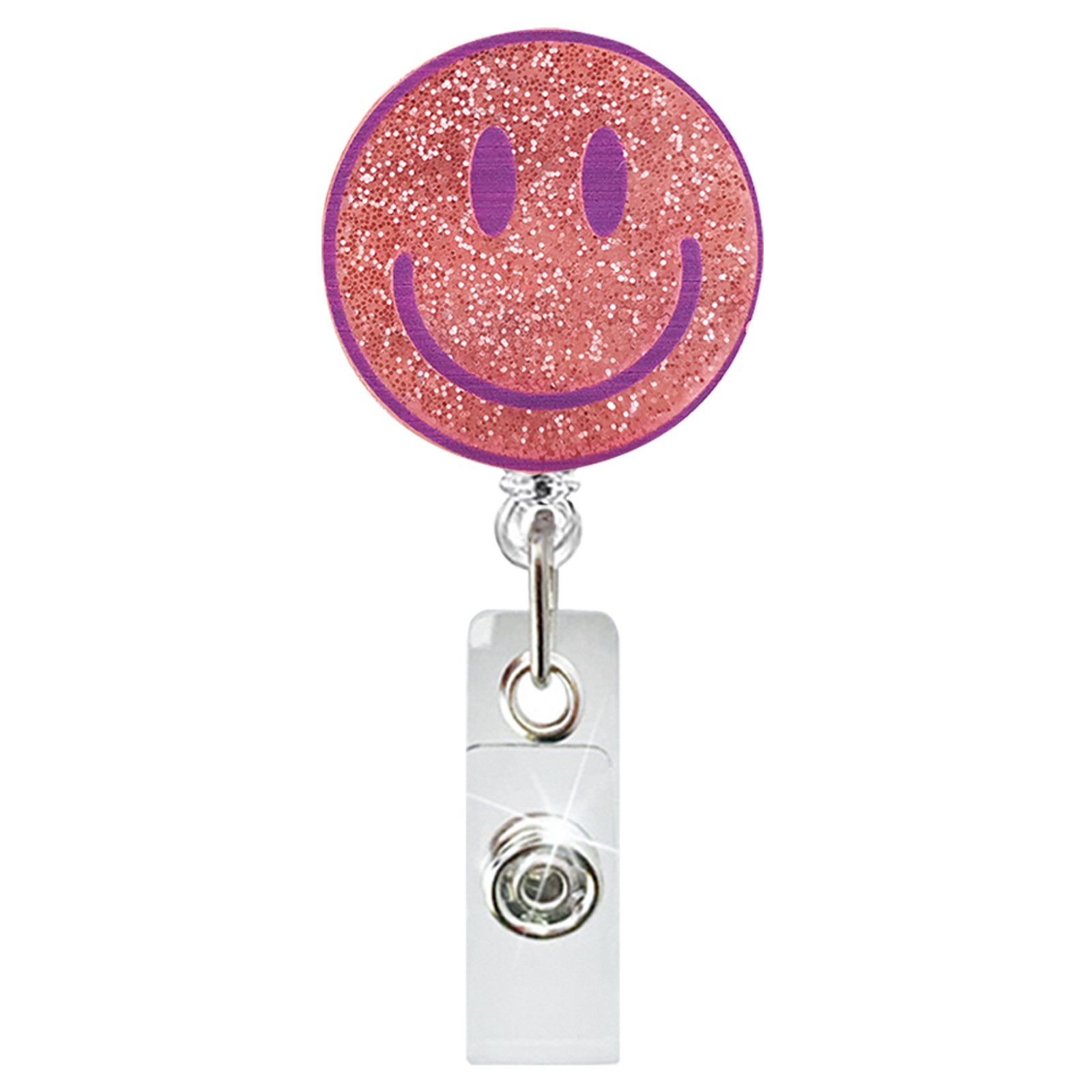 Fashionable and Minimalist Glitter Acrylic Smiley Face Retractable ID Buckle Rotating Crocodile Clip Medical Easy to Pull Buckle
