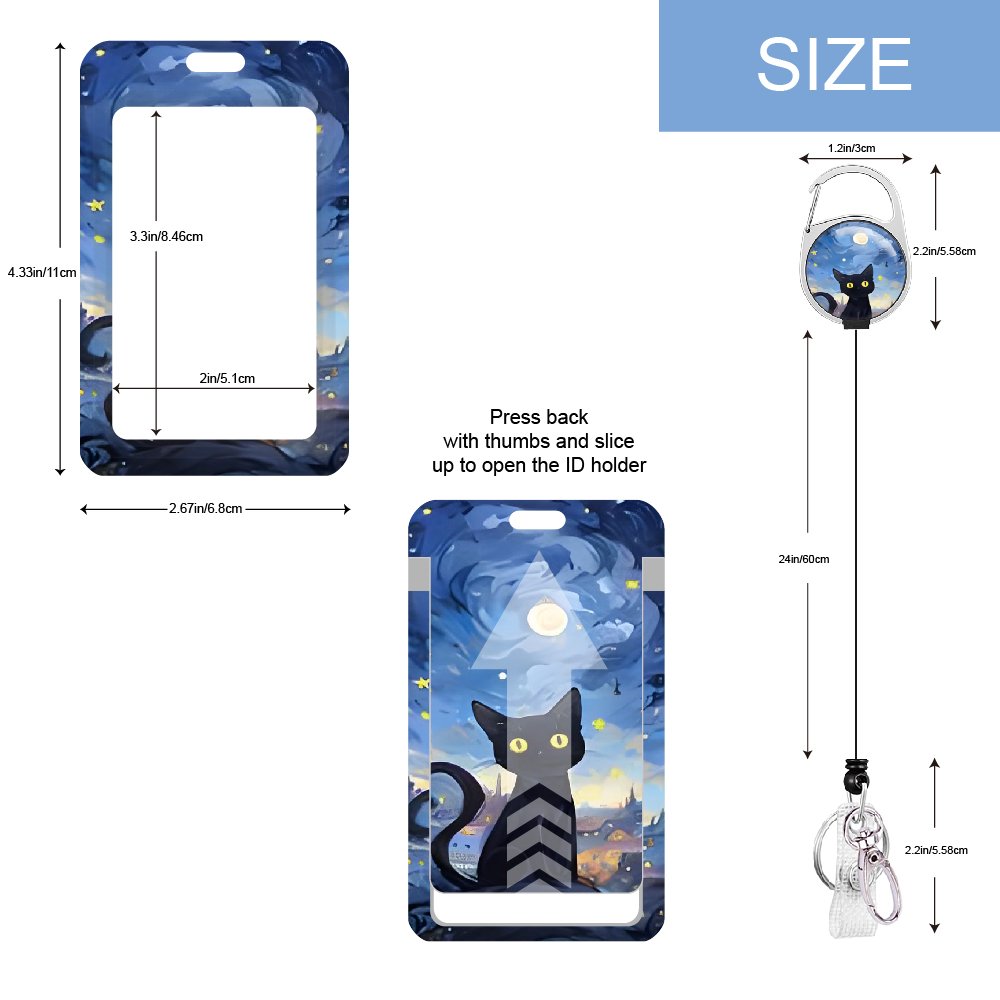 Cute Cat Under The Night Sky ID badge holders with retractable reel badge holder with retractable heavy badge reel