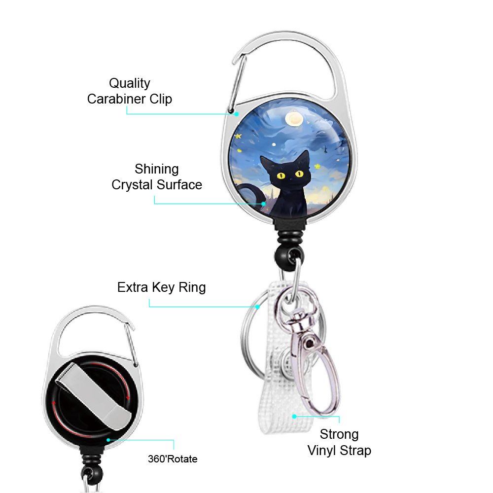 Cute Cat Under The Night Sky ID badge holders with retractable reel badge holder with retractable heavy badge reel