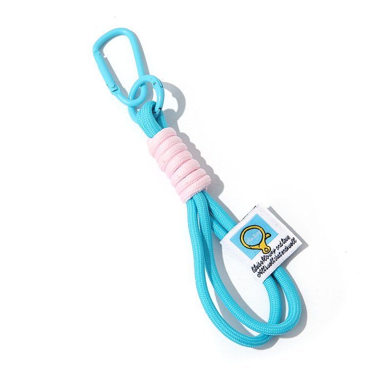 Customized logo Short Round Rope Key Lanyard Colorful Polyester Mobile Phone Strap 18cm Factory Supply Keychain with Carabiners