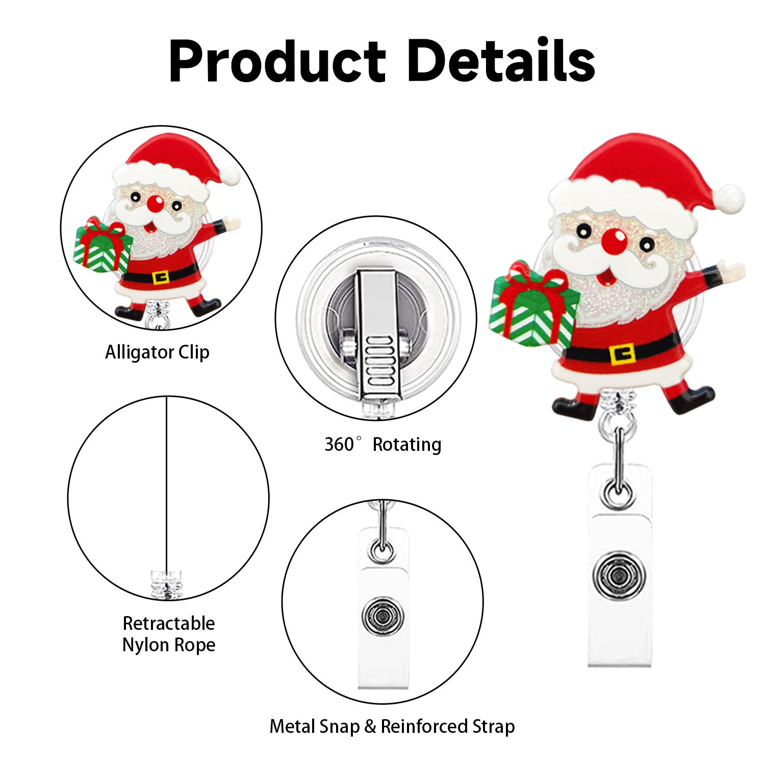 Cheap Plastic Glitter Christmas Badge Reel Clip Nurse Accessories Officer ID Card Holder Badge Holder Retractable Badge Reel