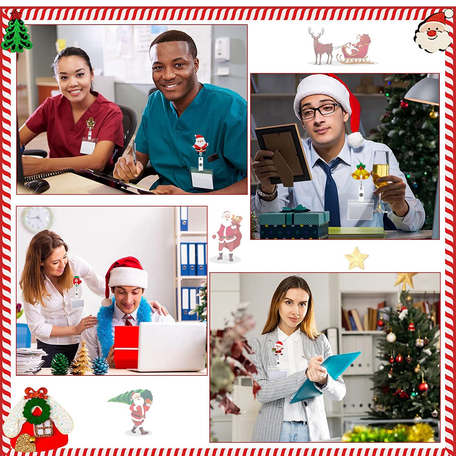 Cheap Plastic Glitter Christmas Badge Reel Clip Nurse Accessories Officer ID Card Holder Badge Holder Retractable Badge Reel