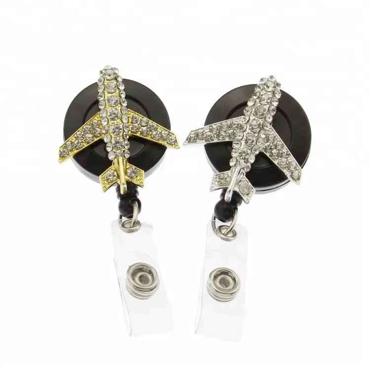 Fashion Office Supply Rhinestone Airplane Badge Reel For Student Accessories