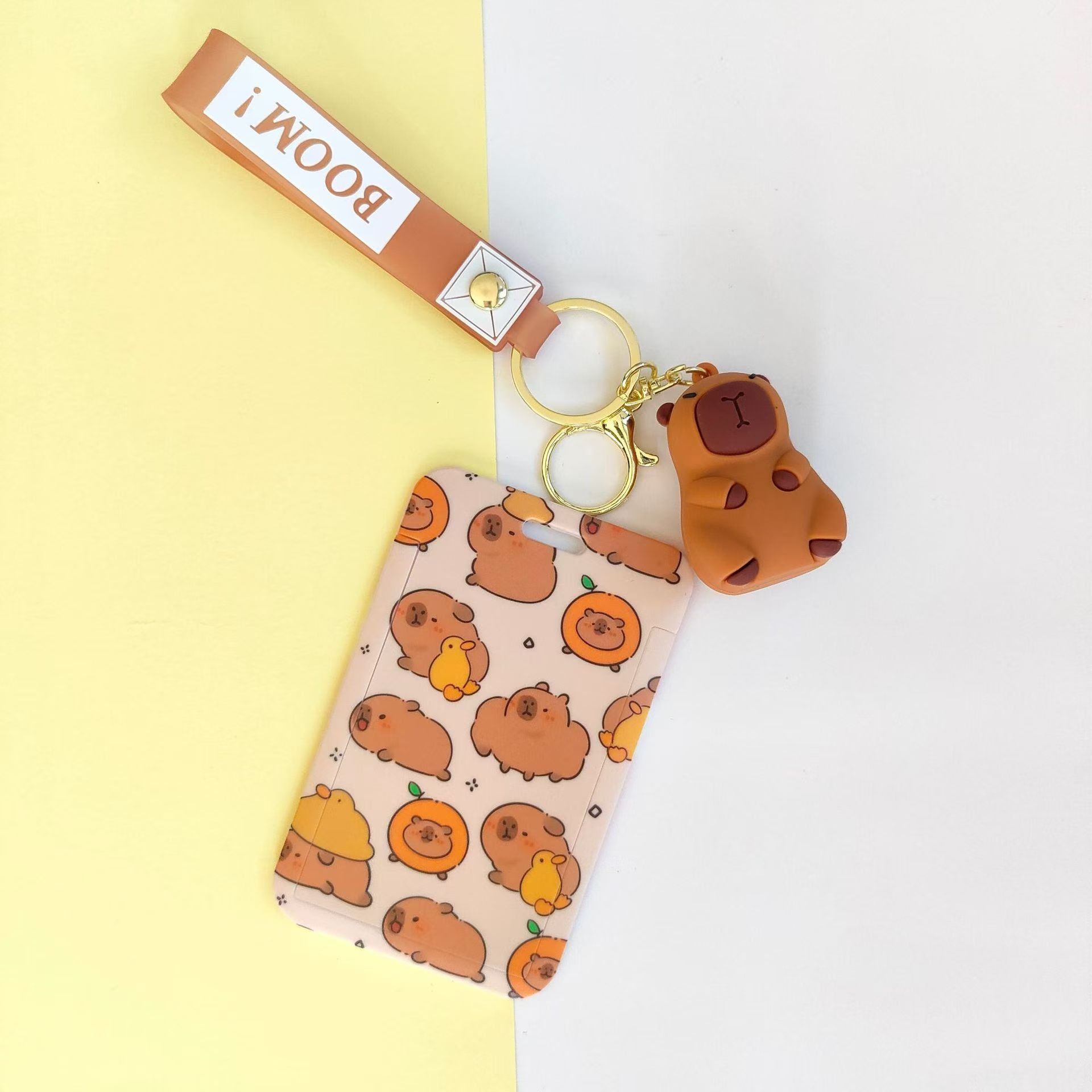 New Arrival Cartoon Cute Capybara Design Scalable Card Holder Portable Bag Pendant With Keychain Students Plastic Card Holder