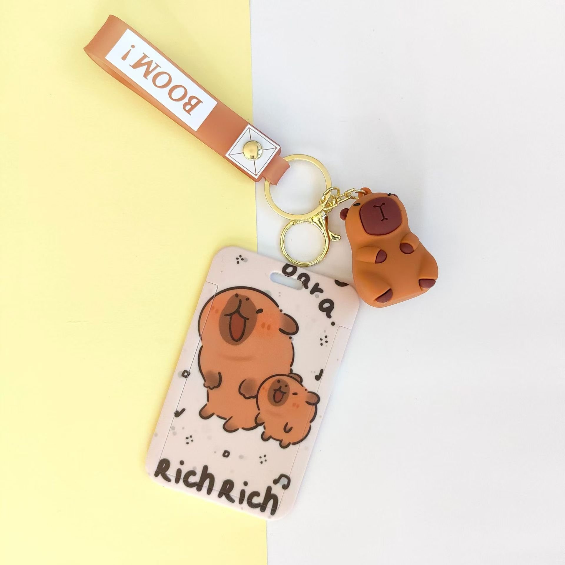 New Arrival Cartoon Cute Capybara Design Scalable Card Holder Portable Bag Pendant With Keychain Students Plastic Card Holder