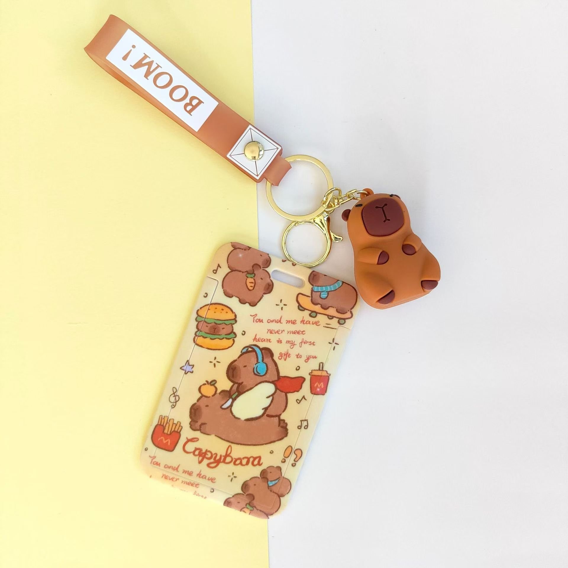 New Arrival Cartoon Cute Capybara Design Scalable Card Holder Portable Bag Pendant With Keychain Students Plastic Card Holder