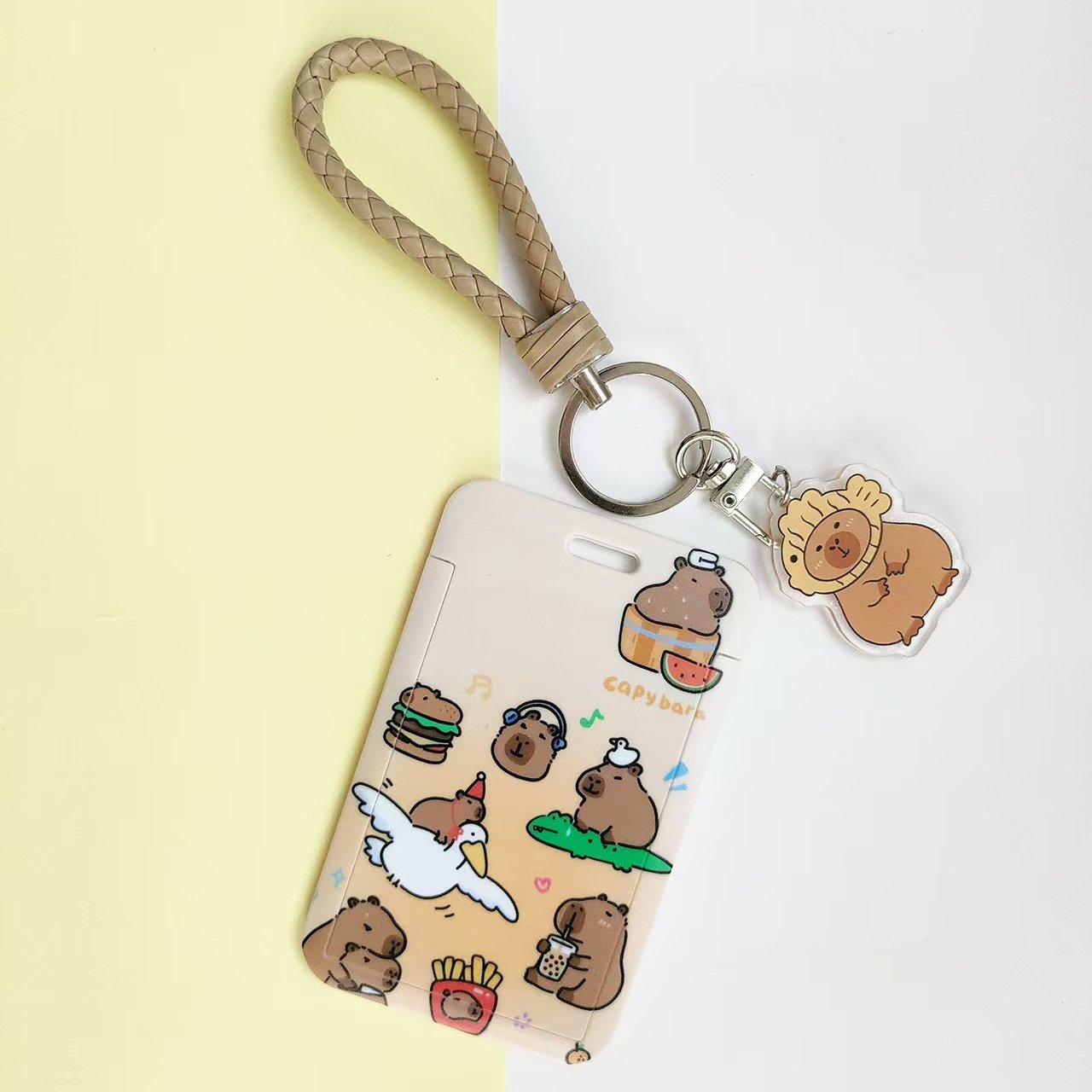 New Arrival Cartoon Cute Capybara Design Scalable Card Holder Portable Bag Pendant With Keychain Students Plastic Card Holder