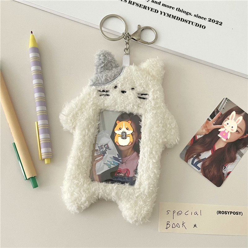 3 In cute plush bunny Rabbit cat idol kpop photocard keychain holder ID card badge holder Plush card holders for Kpop Photocards