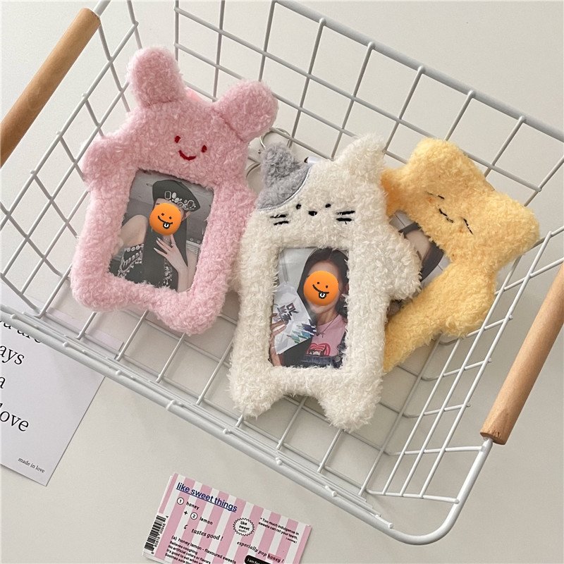 3 In cute plush bunny Rabbit cat idol kpop photocard keychain holder ID card badge holder Plush card holders for Kpop Photocards
