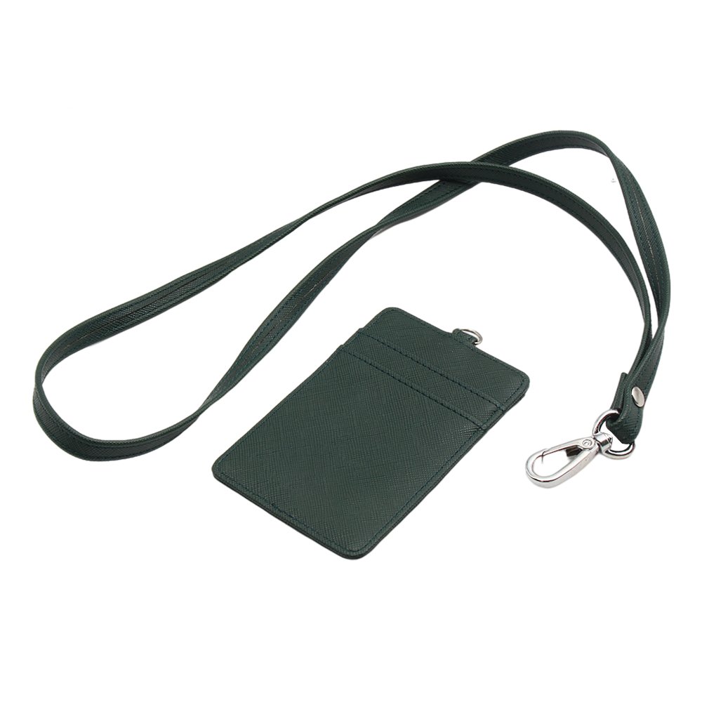 Premium PU leather working job badge ID card holder student ID card holder with nice leather neck strap lanyard