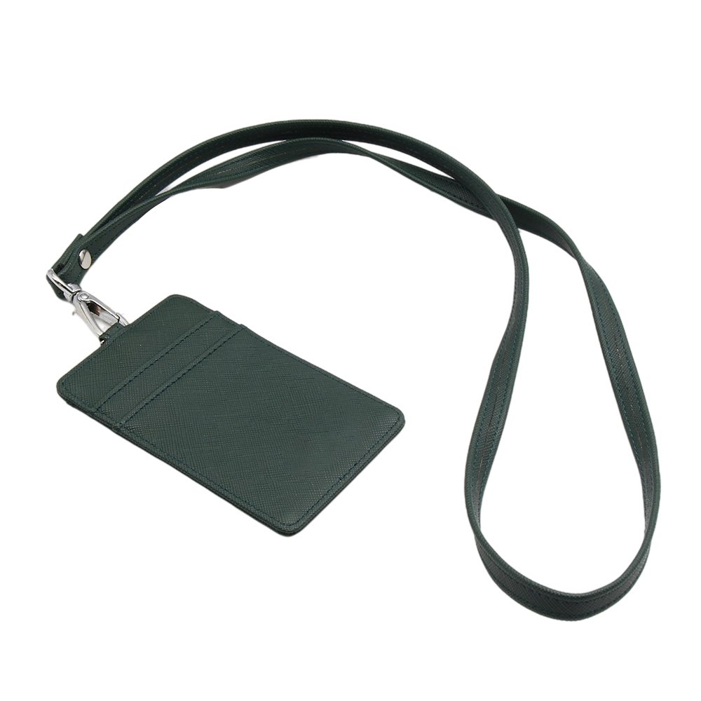 Premium PU leather working job badge ID card holder student ID card holder with nice leather neck strap lanyard