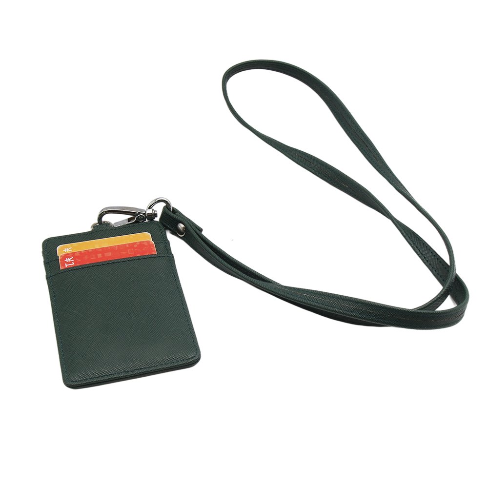 Premium PU leather working job badge ID card holder student ID card holder with nice leather neck strap lanyard