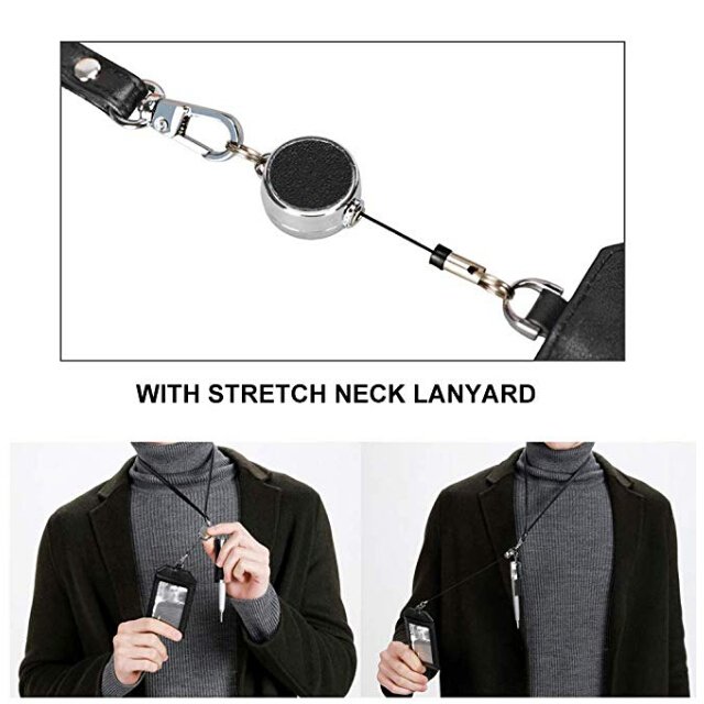 BOSHIHO Office Badge Holder - Boshiho Genuine Leather Credit ID Card Holder with Stretch Neck Lanyard Vertical Style