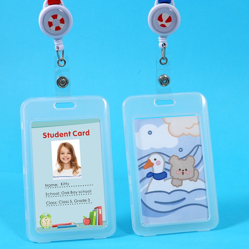 Foska Office Carton Design Plastic Name Card Badge Holder PP Material with Pull Reel for Name Tags and ID Badges