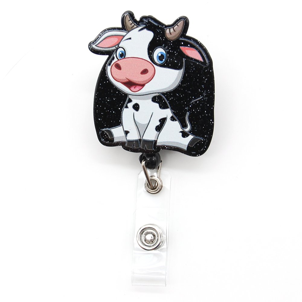 Funny Badge Reels Retractable Silly Goose Cow Turtle Badge Holder for Nurse Nursing Name Tag Card Accessories Glitter Badge Reel