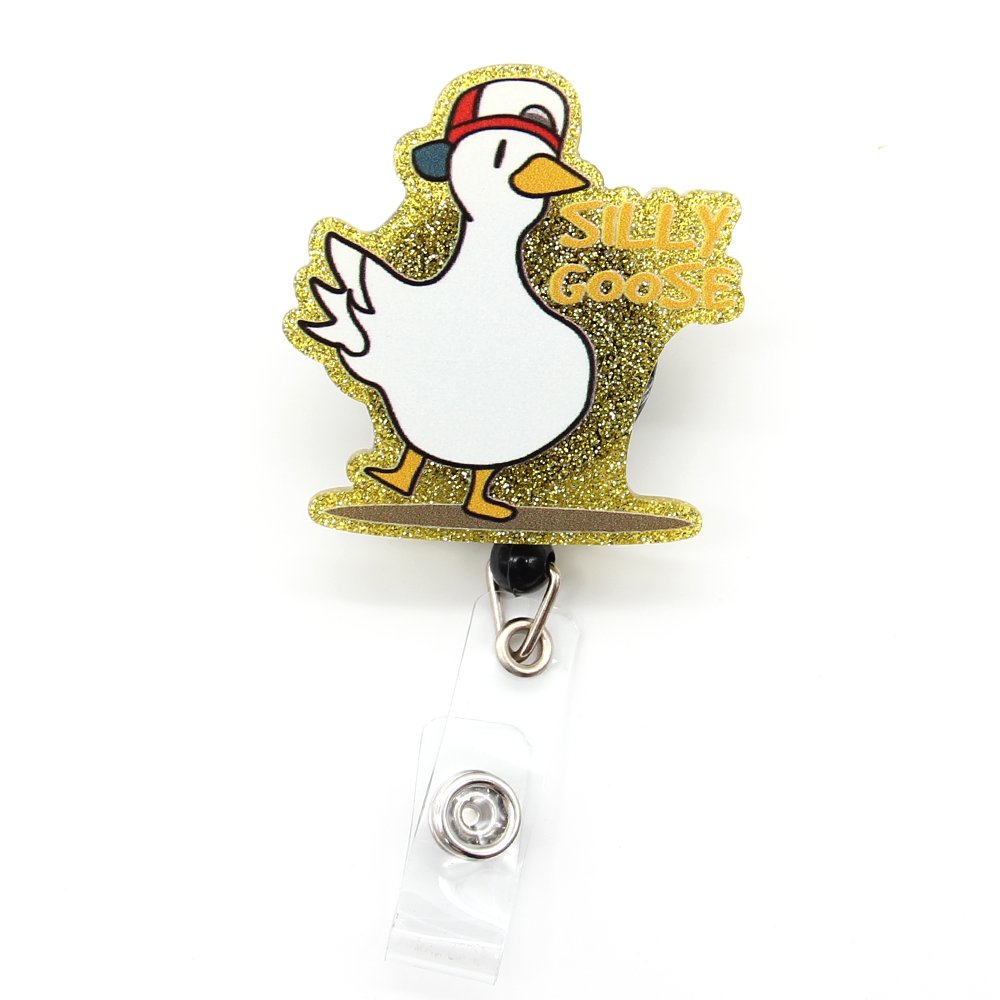 Funny Badge Reels Retractable Silly Goose Cow Turtle Badge Holder for Nurse Nursing Name Tag Card Accessories Glitter Badge Reel